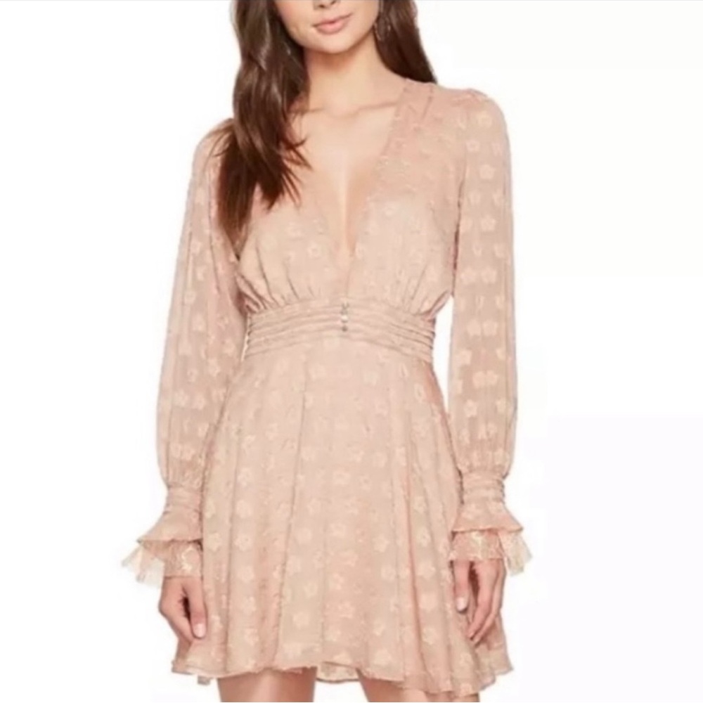 RARE for love and lemons low cut open back mini dress embroidered flower pattern